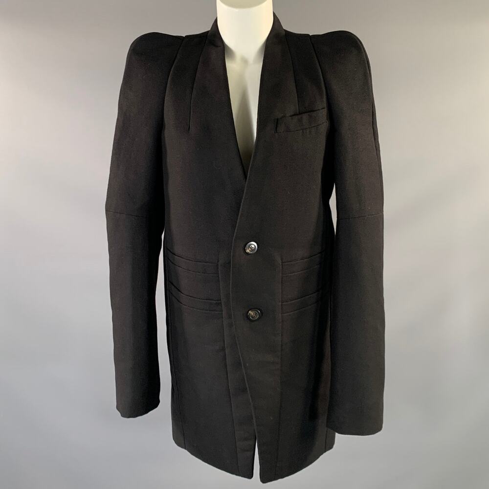 RICK OWENS FW2019 Size M Black Cotton &  Silk Collarless Coat
